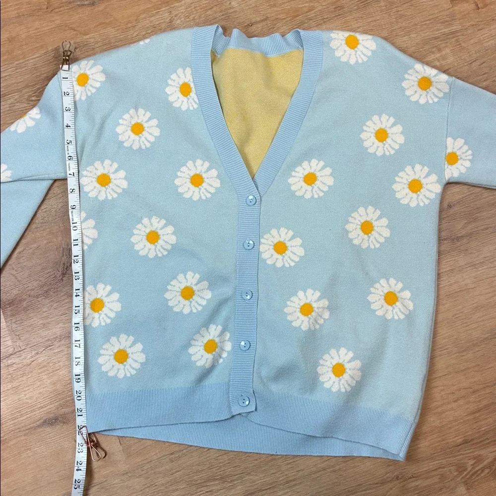 Daisy Floral Blue Women's Sweater Cardigan Size XL - Picture 6 of 8